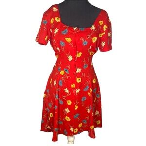 Decked Out Vintage Red Floral Button Down Dress